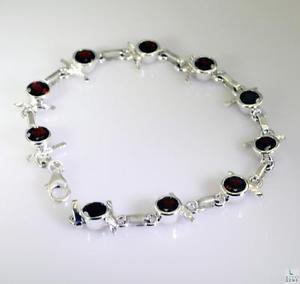 Riyo Garnet Branded Jewellery Silver Bangle Charm Bracelet L 7.5in Sbragar-26014