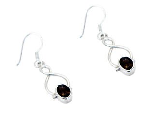 Riyo Smoky Quartz Real Silver Jewelry Spring Hoop Earrings L 1.5in Sesqu-76017