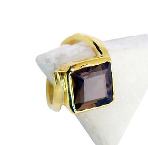 Smoky Quartz 18ct Ygold Plate Cameo Ring
