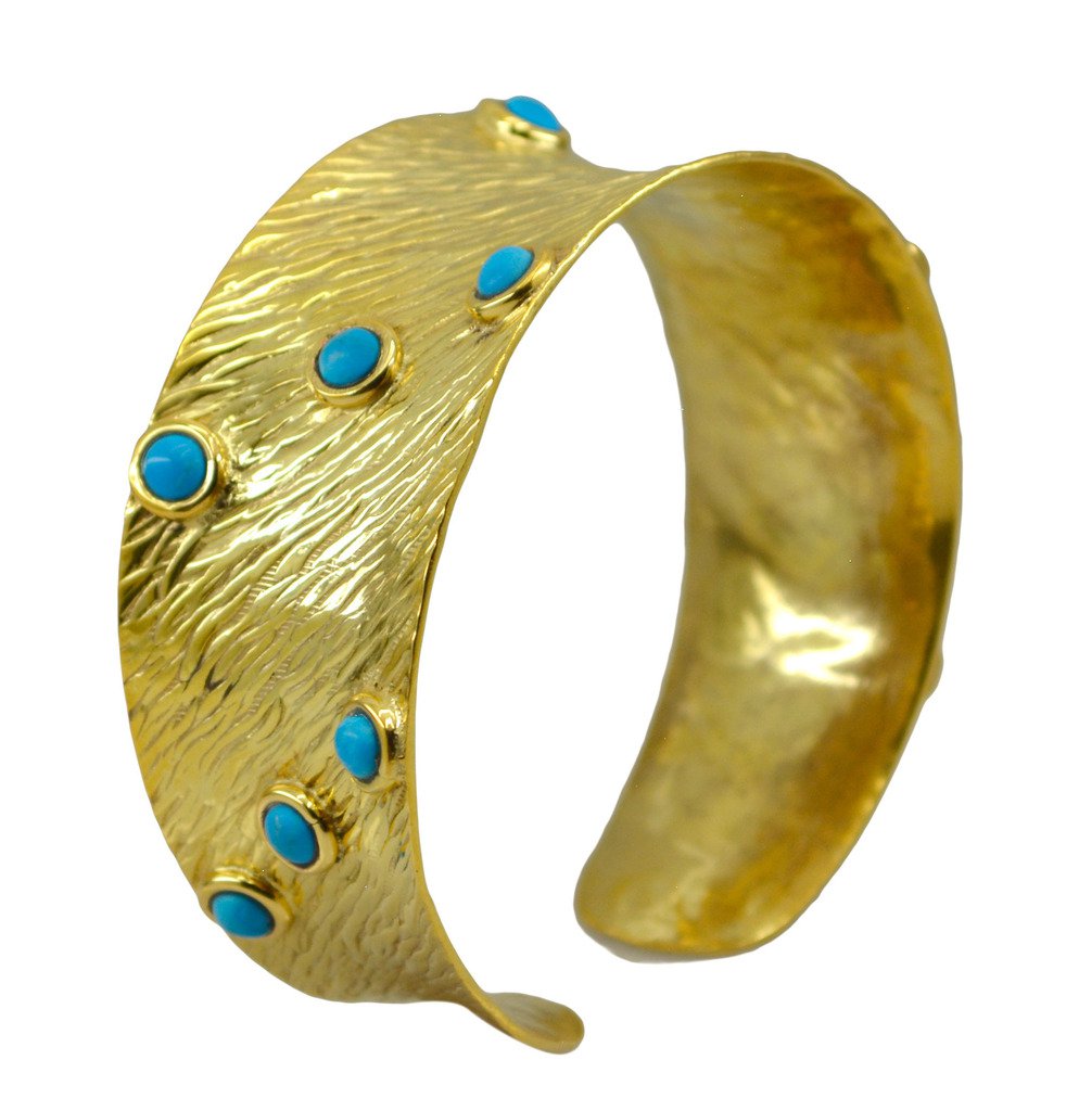 Riyo A Turquoise  18kt Gold Plated Masculine Bangle W 1in Gpbmul-52017