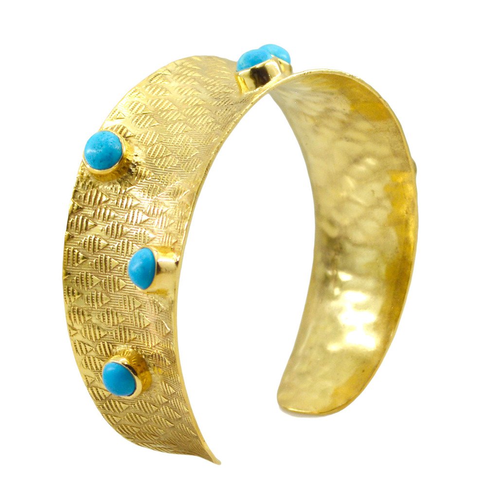 Riyo A Turquoise  18kt Gold Plated Ornate Bangle W 1in Gpbmul-52024