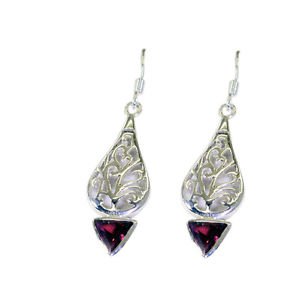 Riyo Red Garnet 925 Solid Sterling Silver Unique Earring L 2in Segar-26133
