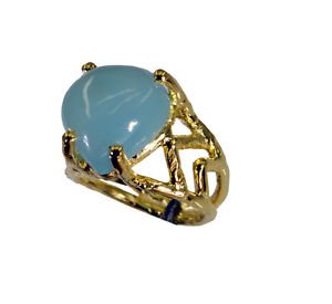 Riyo Blue Chalcedony 18-Kt Y Gold Plated Ecclesiastical Ring Sz 6 Gprbch6-8056