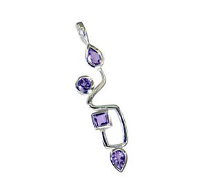Riyo Amethyst Silver Jewelry Designer Lariat Pendant L 1.7in Spame-2084