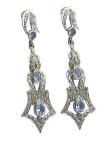 Riyo A Blue Topaz 925 Solid Sterling Silver Intricate Earring L 3in Sebto-10046