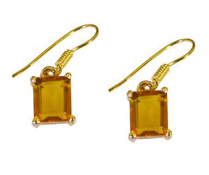 Riyogems Yellow Citrine Cz Copper 18kt Gold Plated Genuine Earring L 1in Gpecicz