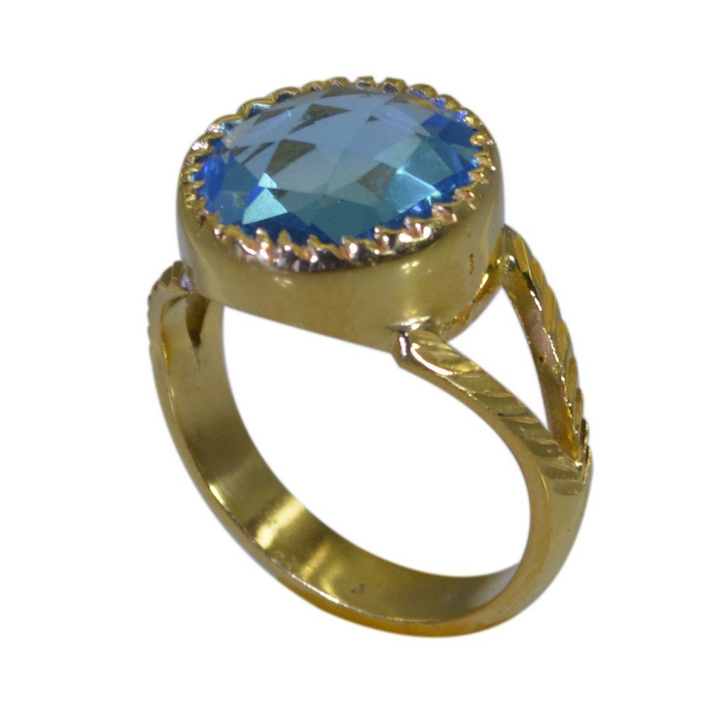 Riyo Blue  Gold Plated Blue Topaz CZ Ring magnificent gemstone fashion jewelry G