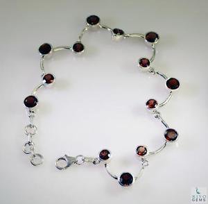 Riyo Garnet Contemporary Handmade Silver Wave Bracelet L 7.5in Sbragar-26043