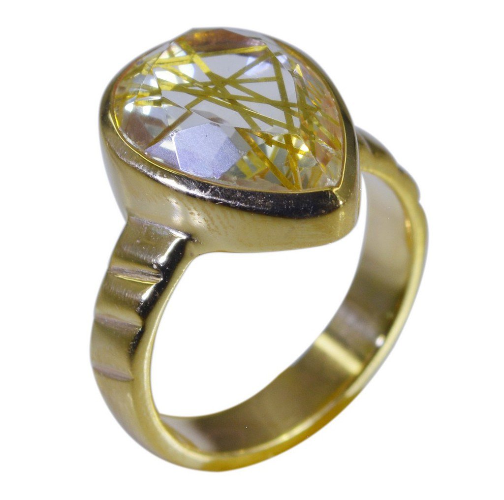 Riyo Multi Gold Plated Rutile Quartz CZ Ring adorable handmade jewelry india GPR