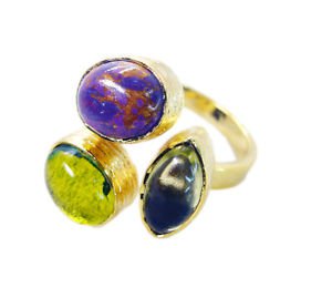 Riyo  Turquoise Gold Plated India Wedding Ring Jewelry Sz 8 Gprmul8-53002