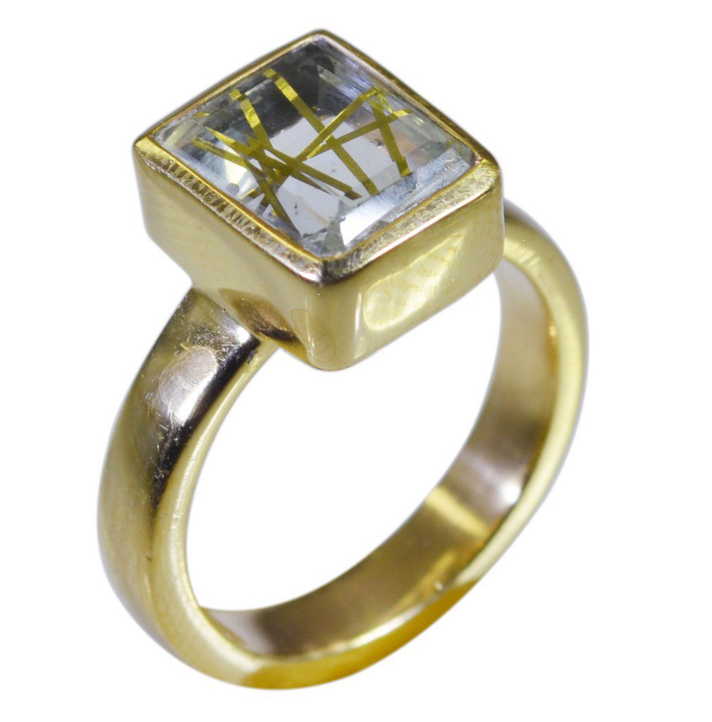 Riyo Multi Gold Plated Rutile Quartz CZ Ring cute handmade jewelry supplies GPRR
