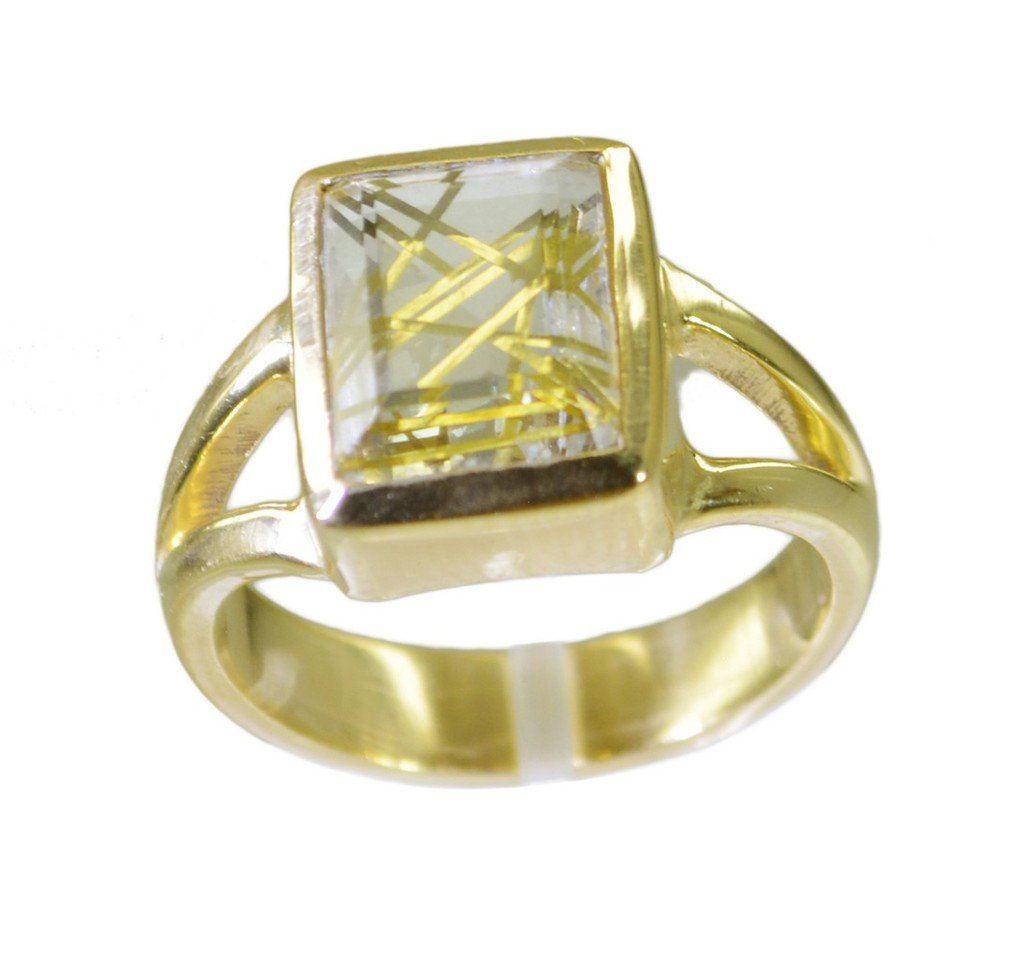 Riyo Multi Gold Plated Rutile Quartz CZ Ring slightly indian gemstone jewelry GP