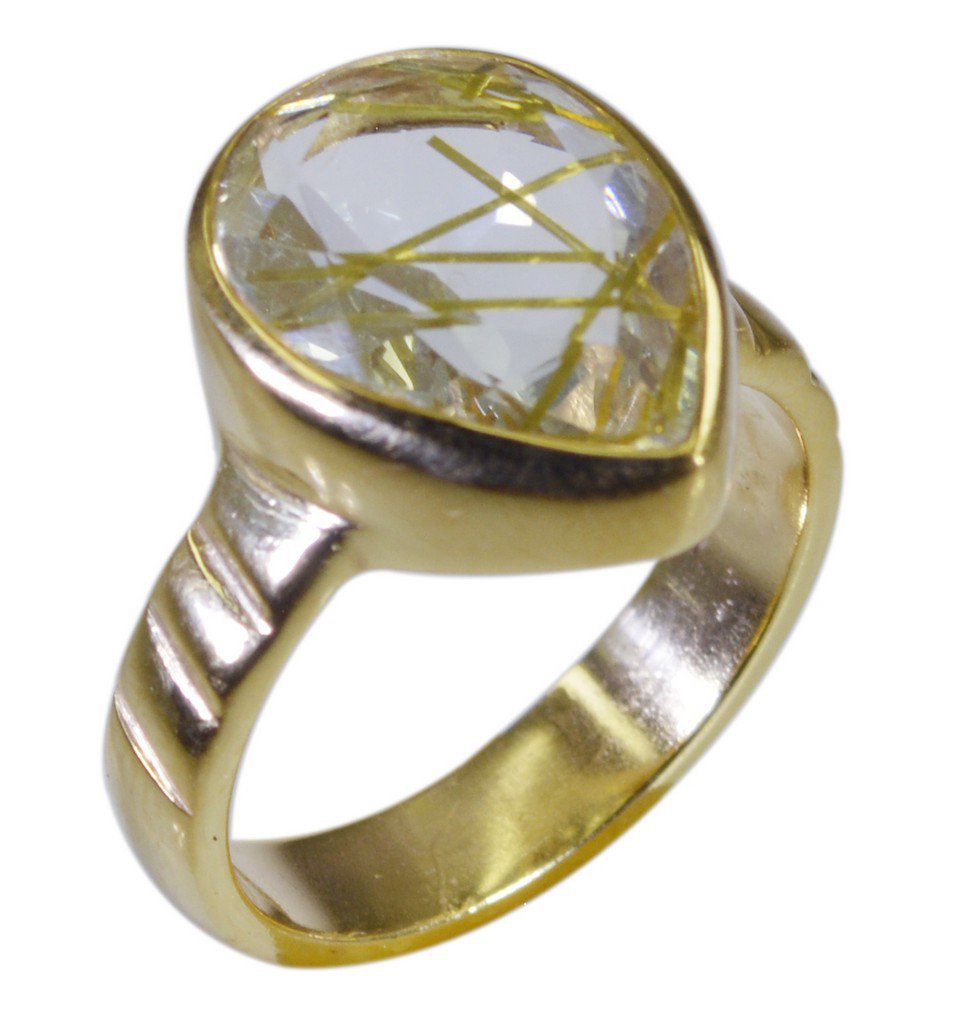 Riyo Multi Gold Plated Rutile Quartz CZ Ring charming handmade jewelry store GPR