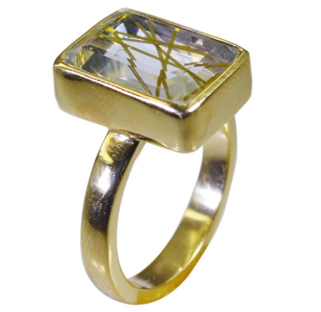 Riyo Multi Gold Plated Rutile Quartz CZ Ring foxy handmade stamped jewelry GPRRQ