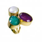 Riyo  Three Stone 18.Kt Y Gold Plated Mothers Ring Sz 8.5 Gprmul8-53037