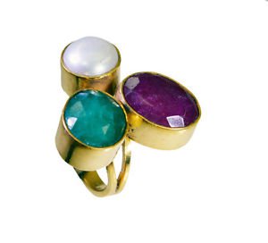 Riyo  Three Stone 18.Kt Y Gold Plated Mothers Ring Sz 8.5 Gprmul8-53037