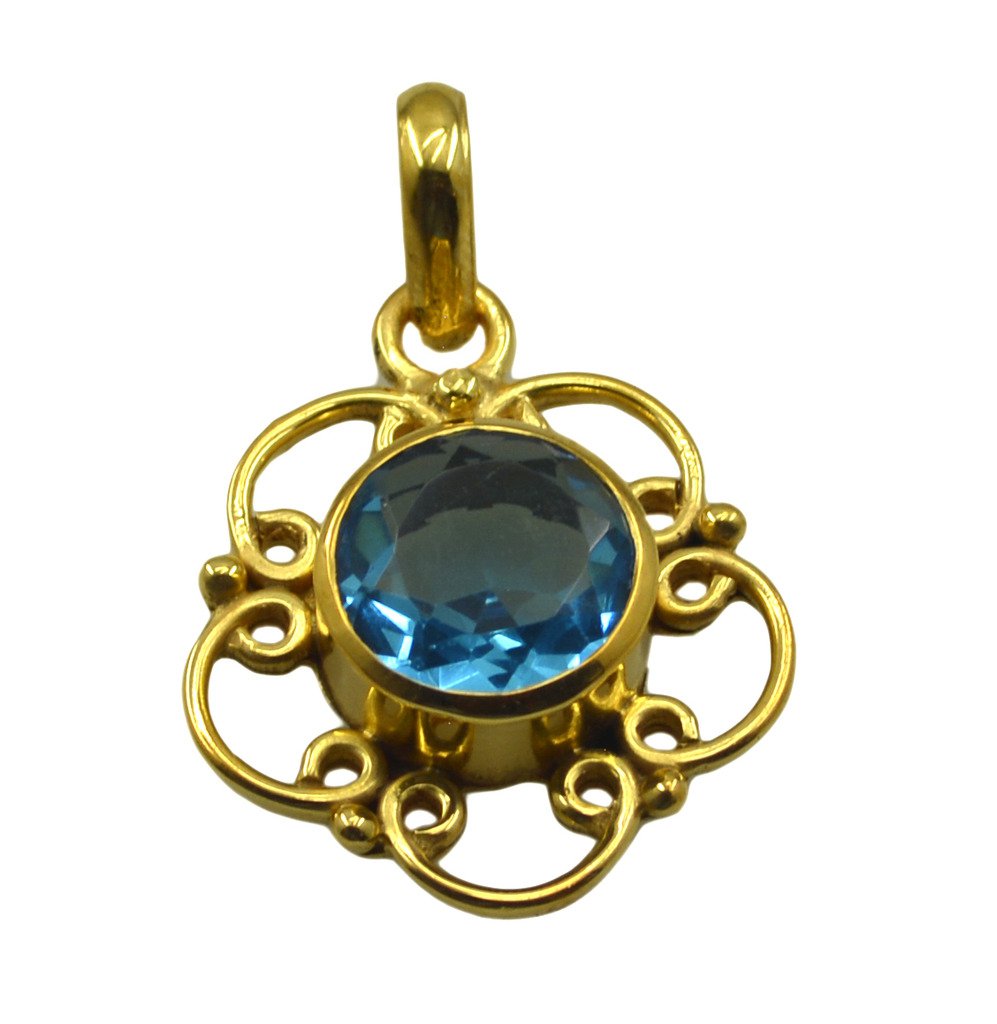 Riyogems A Blue Topaz Cz Copper 18kt Gold Plated Top Of The Line Pendant L 1.5in