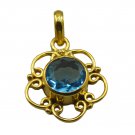 Riyogems A Blue Topaz Cz Copper 18kt Gold Plated Top Of The Line Pendant L 1.5in