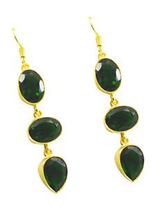 Riyogems Green Emerald Cz Copper 18kt Gold Plated High Performance Earring L 3in