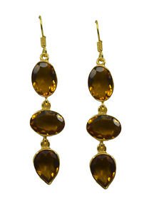 Riyogems Golden Citrine Cz Copper 18kt Gold Plated Flirty Earring L 3in Gpecicz-