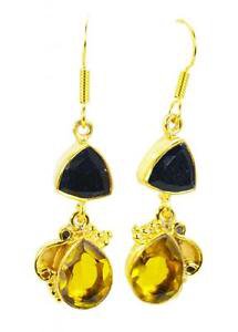 Riyogems Black Onyx Citrine Cz 18ct Ygold Plate Huggy Earrings L 1.5in Gpemul-52