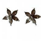 Riyo Brown Smoky Quartz 925 Solid Sterling Silver Hammered Earring L 0.8in Sesqu