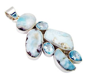 Riyo Blue Topaz Larimar Silver Street Jewelry Ball Pendant L 2.5in Spbto-10005