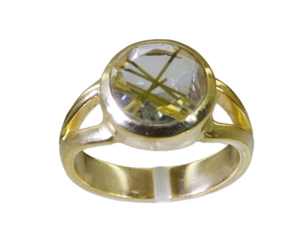 Riyo Multi Gold Plated Rutile Quartz CZ Ring inviting handmade unique jewelry GP