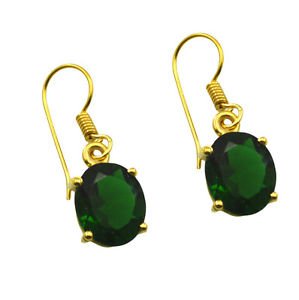 Riyogems Green Emerald Cz Copper 18kt Gold Plated Hand Hammered Earring L 1.25in