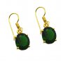 Riyogems Green Emerald Cz Copper 18kt Gold Plated Hand Hammered Earring L 1.25in