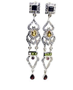 Riyo   Gemstone 925 Solid Sterling Silver Fancy Earring L 3in Semul-52011