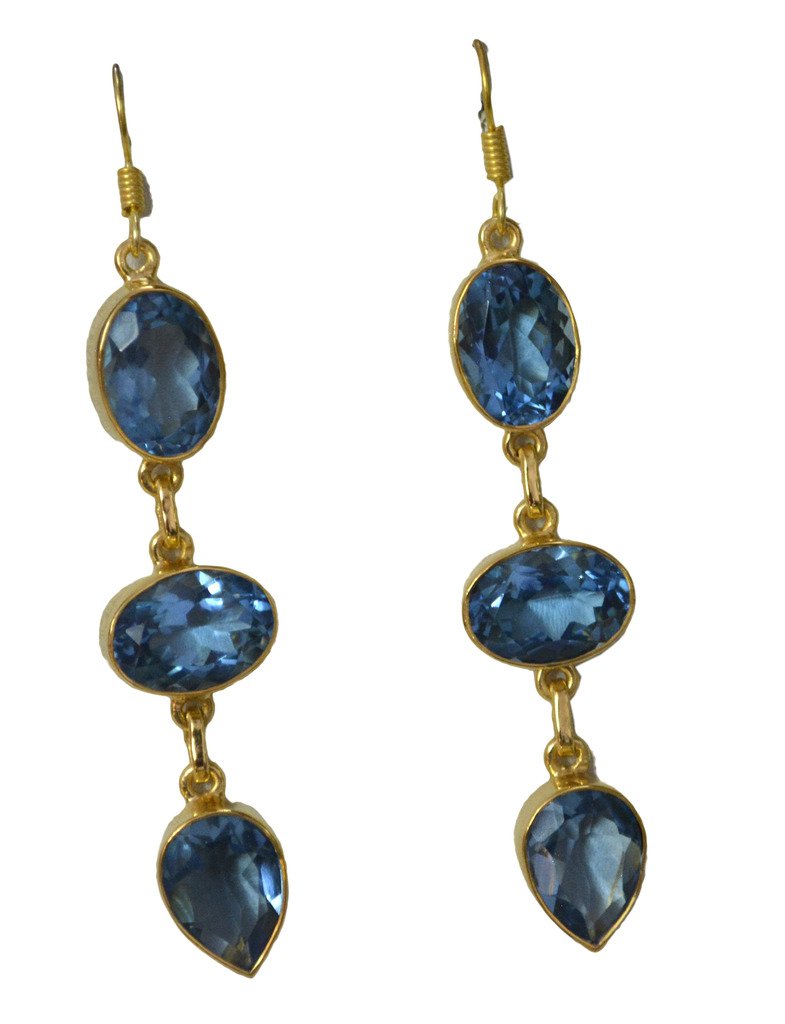 Riyogems A Blue Topaz Cz Copper 18kt Gold Plated Wardrobe Friendly Earring L 3in