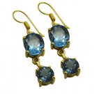 Riyogems A Blue Topaz Cz Copper 18kt Gold Plated Tribal Earring L 2in Gpebtcz-92