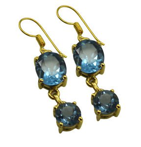 Riyogems A Blue Topaz Cz Copper 18kt Gold Plated Tribal Earring L 2in Gpebtcz-92