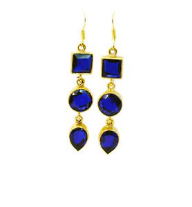 Riyogems Blue Sapphire Cz Gold Platings Fashion Earrings L 2.5in Gpebscz-90004