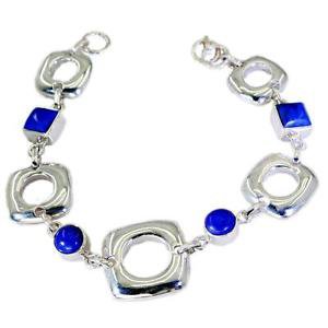 Riyo Lapis Lazuli Daisy Jewellery Wide Silver Bracelet L 7.5in Sbralla-44003