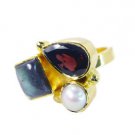 Riyo  Labradorite 18 Ct Y.G. Plated Bridal Rings Sz 7 Gprmul7-52057