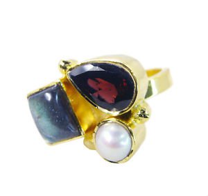 Riyo  Labradorite 18 Ct Y.G. Plated Bridal Rings Sz 7 Gprmul7-52057