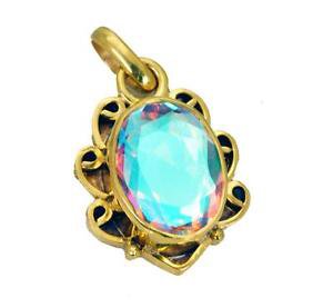 Riyogems Dichroic Glass 18.Kt Gold Plated Button Pendants L 1.2in Gppdgl-22039