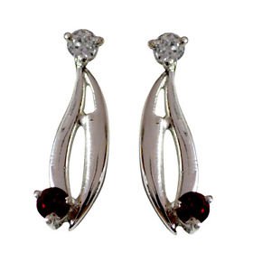 Riyo Red Garnet 925 Solid Sterling Silver Sparkly Earring L 1in Segar-26108
