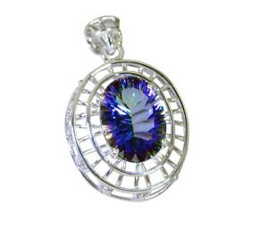 Riyo Blue Mystic Quartz Silver Jewelry Tags Silver Filigree Pendant L 2.5in Spbm