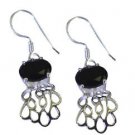 Riyo A Black Onyx 925 Solid Sterling Silver Hammered Earring L 0.7in Sebon-6044