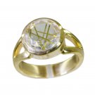 Riyo Multi Gold Plated Rutile Quartz CZ Ring nice healing gemstone jewelry GPRRQ
