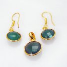 Riyo Green Onyx 18-Kt Y Gold Plated Pendant Earring Set L 1.2in Gpsgon-30001