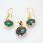 Riyo Green Onyx 18-Kt Y Gold Plated Pendant Earring Set L 1.2in Gpsgon-30001