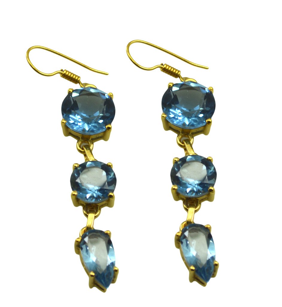 Riyogems A Blue Topaz Cz Copper 18kt Gold Plated Unique Earring L 3in Gpebtcz-92