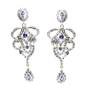 Riyo Purple Amethyst 925 Solid Sterling Silver Finishedwith Earring L 2.5in Seam