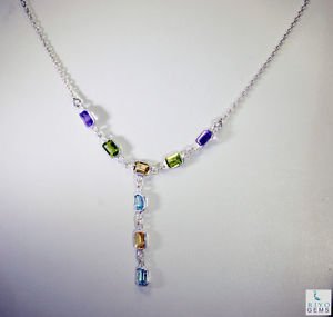 Riyo  Gemstone Friendship Jewelry Small Silver Necklace L 16in Snmul-52013