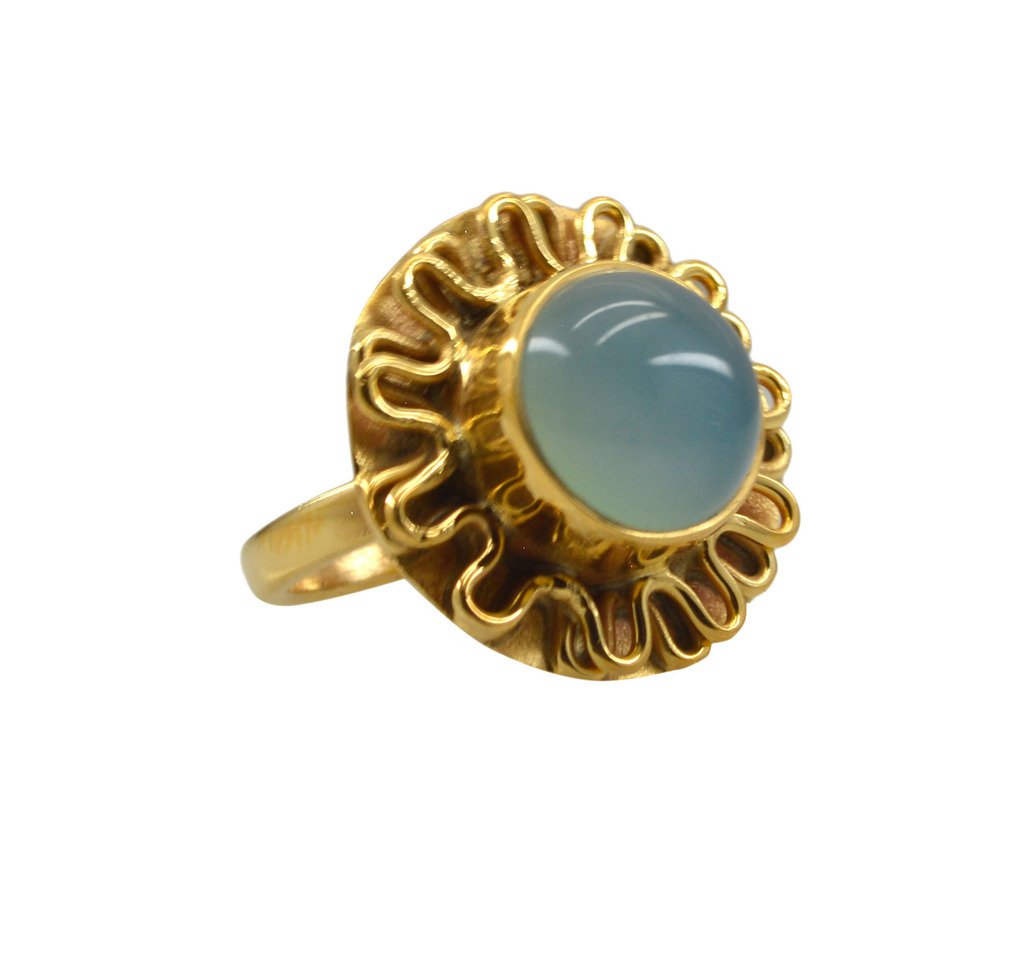 Riyo A Blue Chalcedony  18kt Gold Plated Sparkling Ring Gprbch65-8062