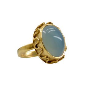 Riyo A Blue Chalcedony  18kt Gold Plated Smooth Ring Gprbch55-8069